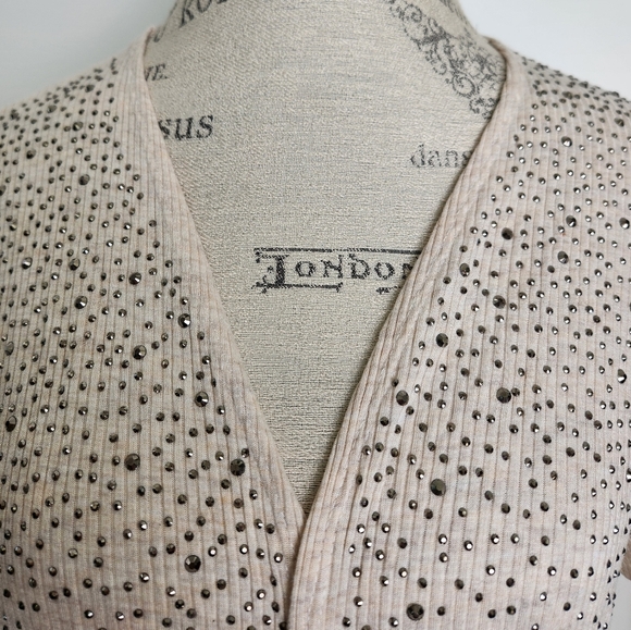 Rhinestone Short Sleeve Duster Cardigan - Picture 7 of 12